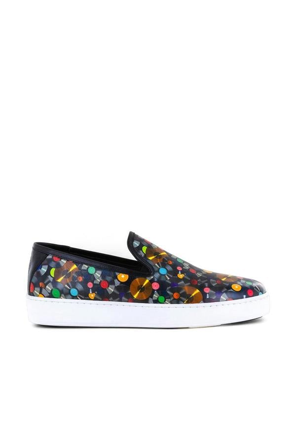 VINYL DISC PRINTED SLIP ON LEATHER SNEAKERS - Premium Men's Patterned Shirt by Claudio Lugli | Bold Design, Tailored Fit, Best Printed Shirts