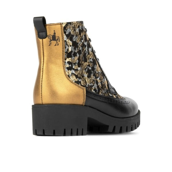Embassy London Milliner Platform - Floral - Women's leather chunky 1 inch platform ankle boot in gold