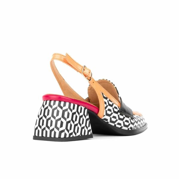 Embassy London Diana - Peach & Hexa Print - Women's block heel slingback leather pump