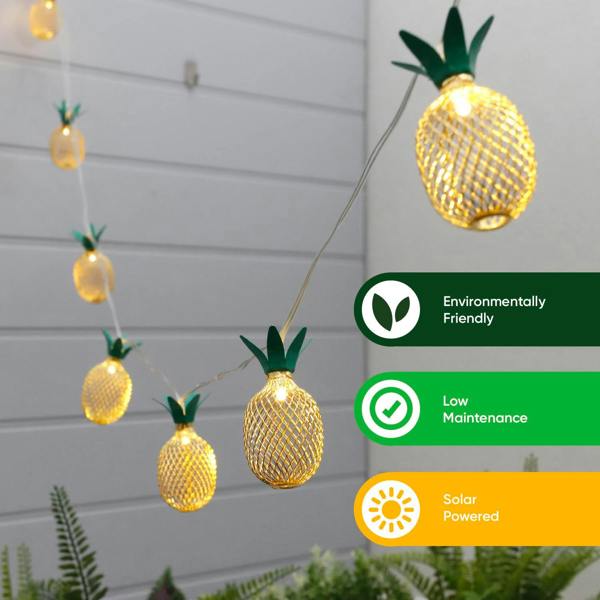 Gardenwize 10-Piece Solar String Lights – 2m Pineapple Lantern LED Lights