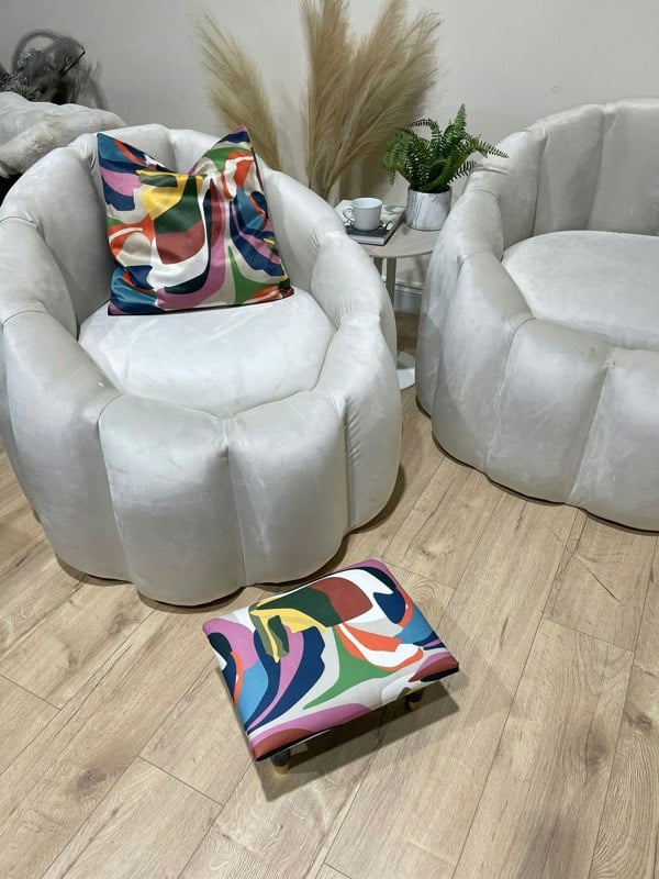 ISTOOLS Small Multi-Colour Footrest Pouffe – Handmade Velvet Footstool UK