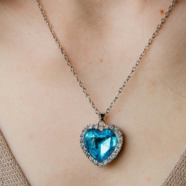 The Colourful Aura Large Titanic Blue Heart Zircon Vintage Diamond Pendant Necklace