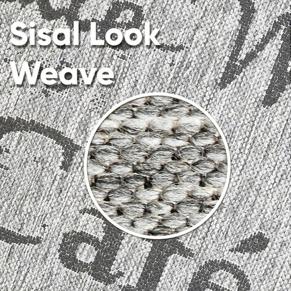Non-Slip Grey Kitchen Rug Coffee Pattern Flat Weave Sisal Look Area Mat and Runner