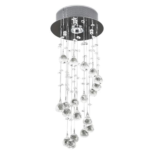 Silver metal crystal ceiling chandelier with hanging clear glass ball drops