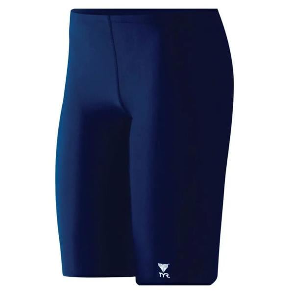 Sleek navy blue TYR solid swim jammer with textured sides
