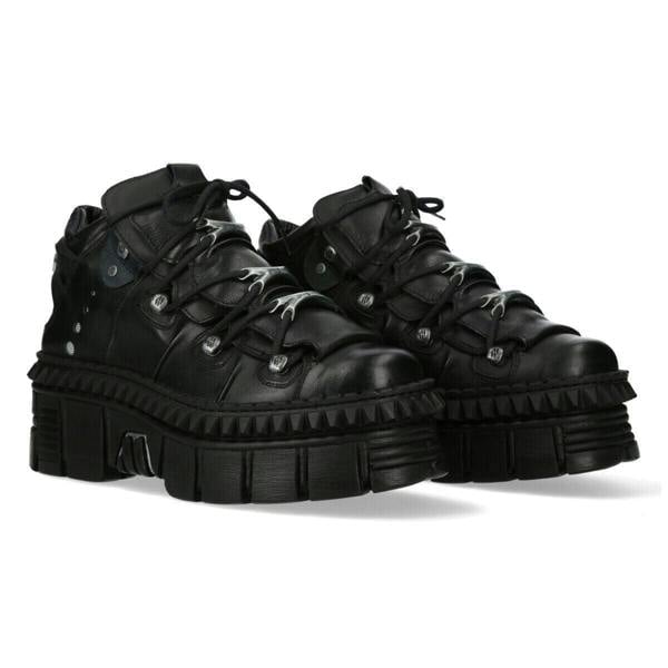 New Rock Black Leather Ankle Goth Boots-WALL106-S13