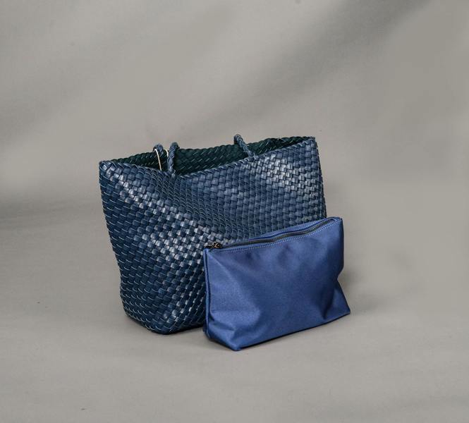 RIMINI Vegan Leather Weaving Shopping Bag 'Betty' - Blue