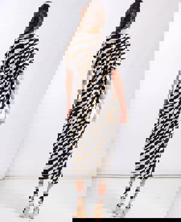 Cream Animal Viscose Wrap Midi Dress