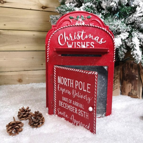 Samuel Alexander 39cm Red with White Detail Christmas Santa Metal Post Box