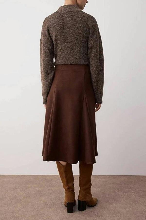 WOVCOR A-Line Woven Suede Midi Skirt