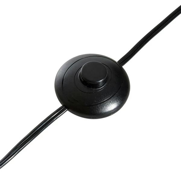 Black foot switch on power cord for grey linen floor lamp