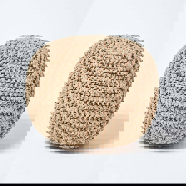 HOMESCAPES Round Cotton Knitted Pouffe Footstool Bean Filled Hand Knitted