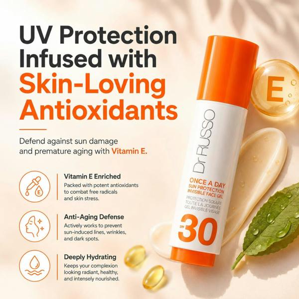 Aquarius Dr Russo SPF30 Sun Protective Face Gel Vitamin E UV Protection 15ml Daily