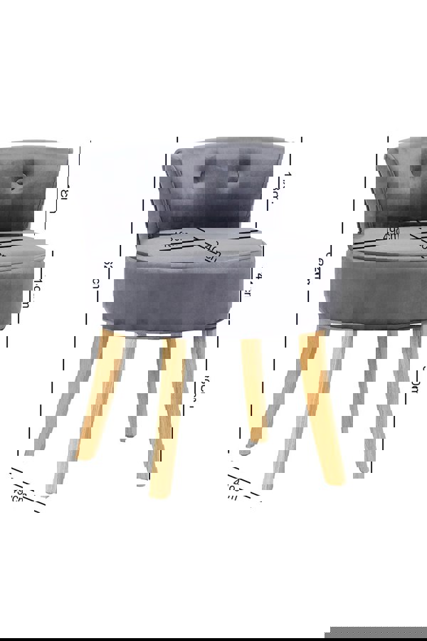 Living and Home Grey Velvet Low Backrest Dressing Stool with Log Color Legs