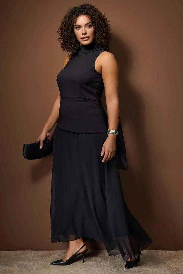WOVCOR Chiffon Woven Plus Size Evening Dress