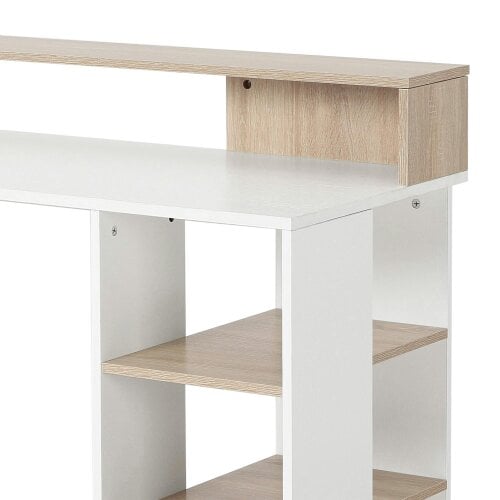 Wyld Haus Niledi 137cm Wooden Oak Large Office Desk With Shelves Drawers And Printer Stand