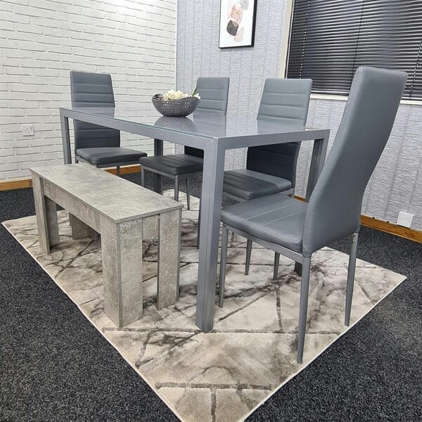 Kosy Koala Dining Table Set with 4 Chairs, and a Bench Dining Room and Kitchen table set of 4, and Grey Bench