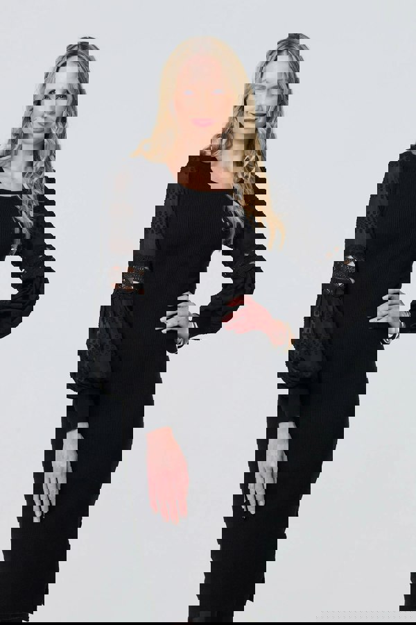 Black | Long Sheer Sleeve Bodycon Knit Dress
