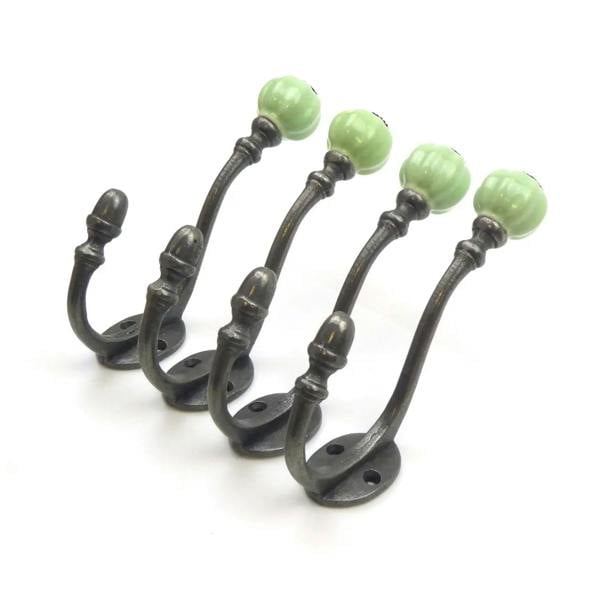 Ceramic Tipped Shabby Chic Cast Iron Coat Hook 150mm - Pack of 4 Hooks