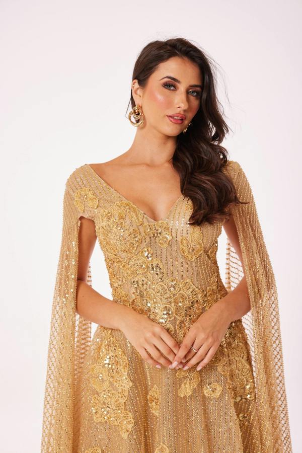 LuvForever Gold Drape Sleeve Maxi Dress