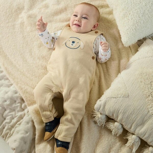 Mini Cuddles Printed Dungarees (Beige & White)