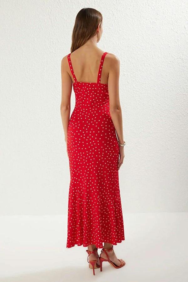 WOVCOR Polka Dot Strappy Fitting Knit Maxi Pencil Dress