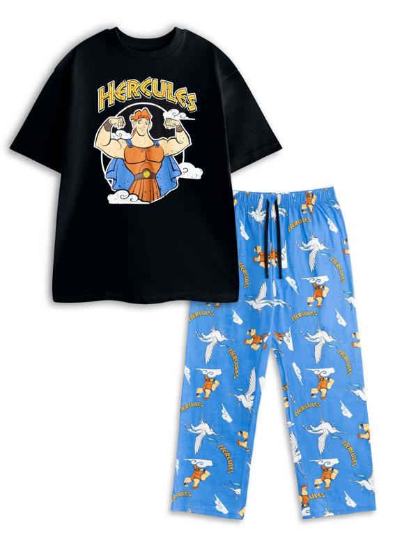 Disney Mens Black Hercules Short Sleeve Long Leg Pyjama Set