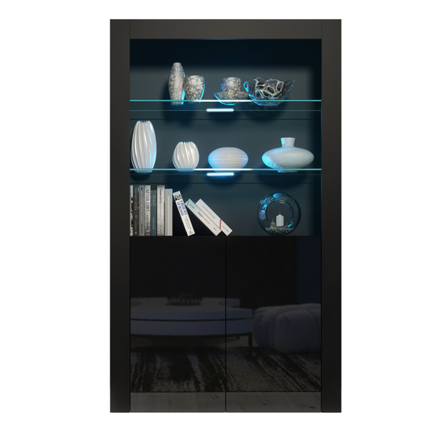 Mex Furniture Premium 170cm Cabinet Sideboard Black High Gloss Doors Display Unit & Free LED Lights