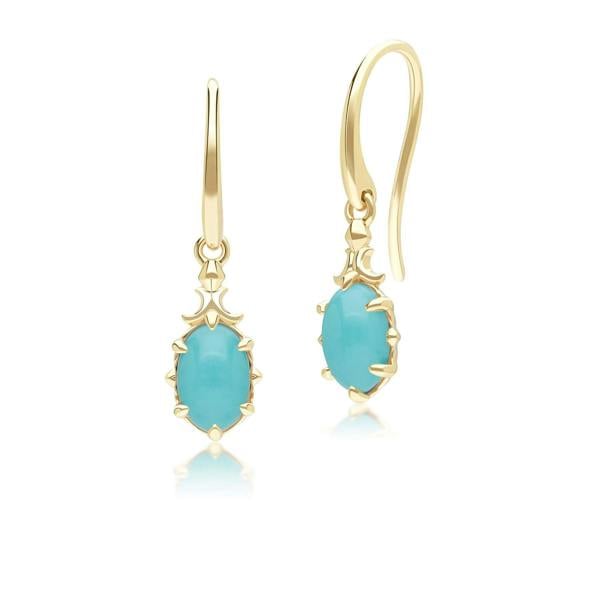 Gemondo Classic Oval Turquoise Drop Earrings in 9ct Yellow Gold