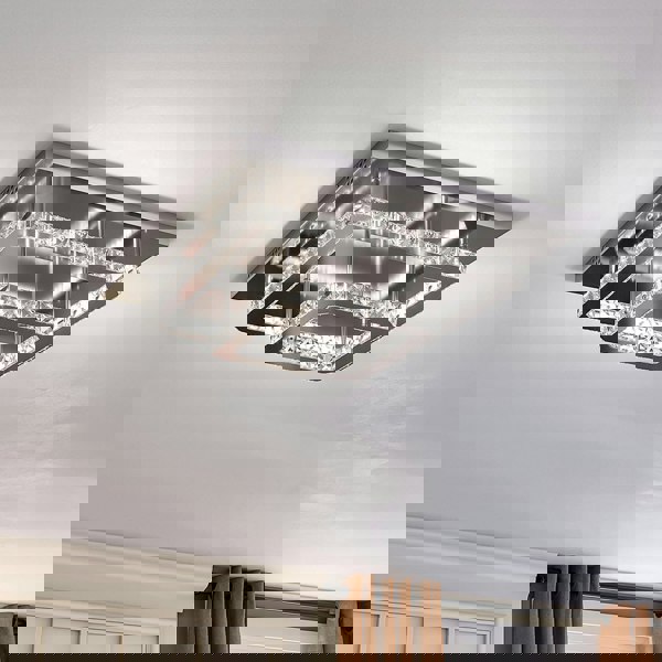 Modern Square Tiered Crystal Ceiling Light Ceiling Lights Living and Home W 50 x L 50 x H 14 cm Non-Dimmable (White Glow) 