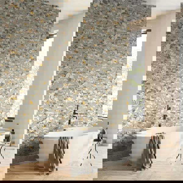 Hoopla Walls Lino Leaves - Gunmetal 10m Wallpaper