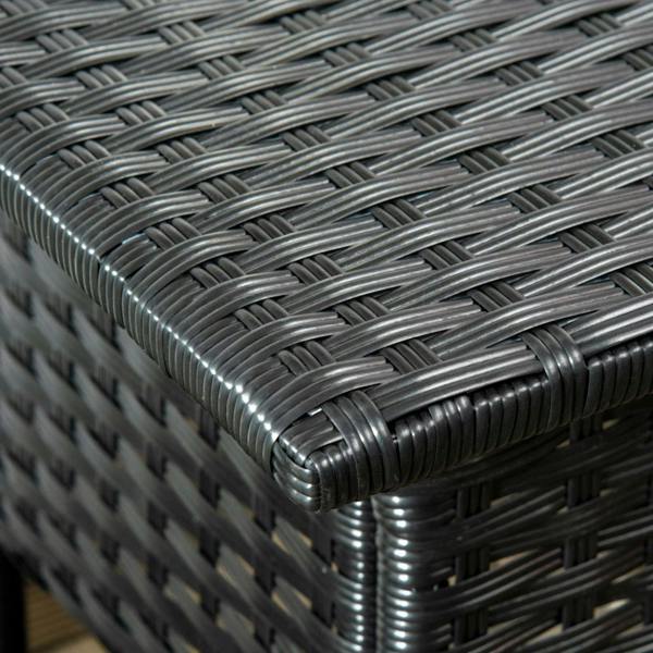 Black woven table corner with glossy protective edge and rounded tubing