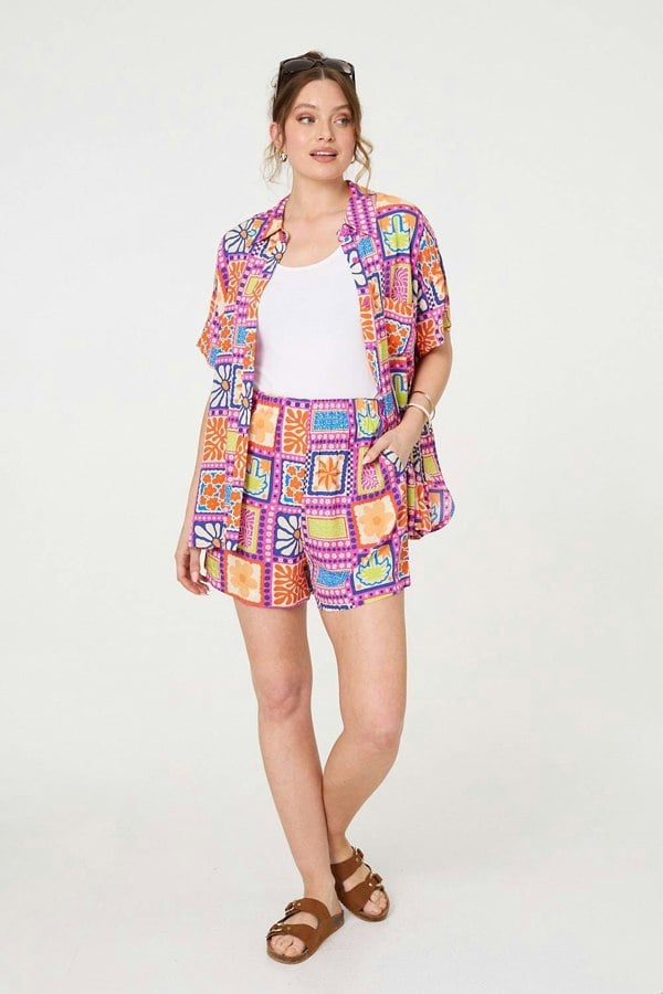 Pink | Patchwork Print Relaxed Shorts
