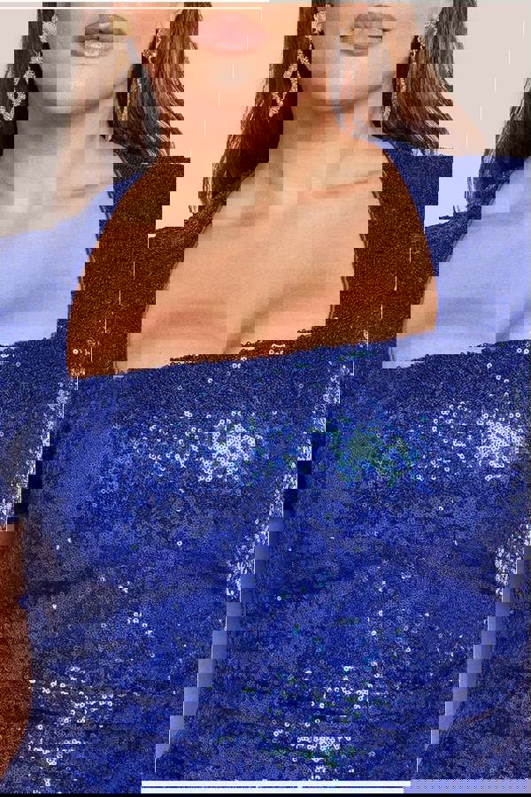 Sequin Portrait Neckline Maxi Dress - Royal Blue DR335P