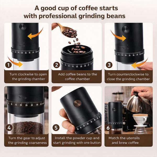 Dragodirect Electric Coffee Grinder Rechargeable Conical Burr Coffee Bean Grinder