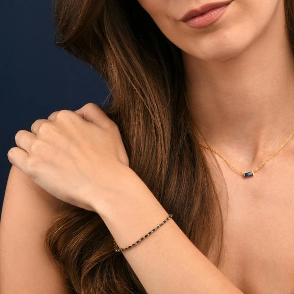 namana Blue Gold Plated Sterling Silver Tennis Bracelet With Baguette-Cut Stones for Women