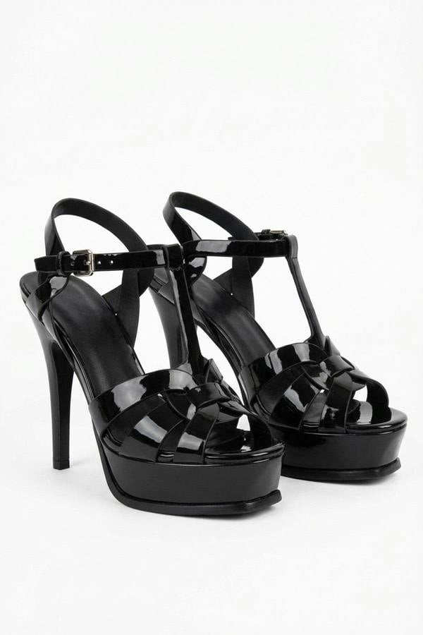 Francesca Platform T Bar Sandal High Heels - Black_wb