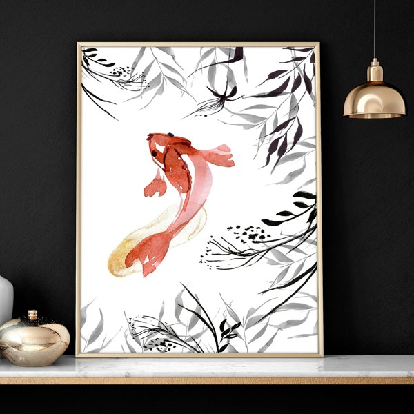 Koi fish Japanese art | set of 2 wall art prints for office decor