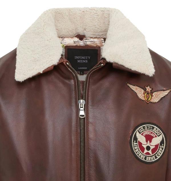 Infinity Leather Mens Brown Cowhide Leather Aviator Bomber Jacket - Akhiok