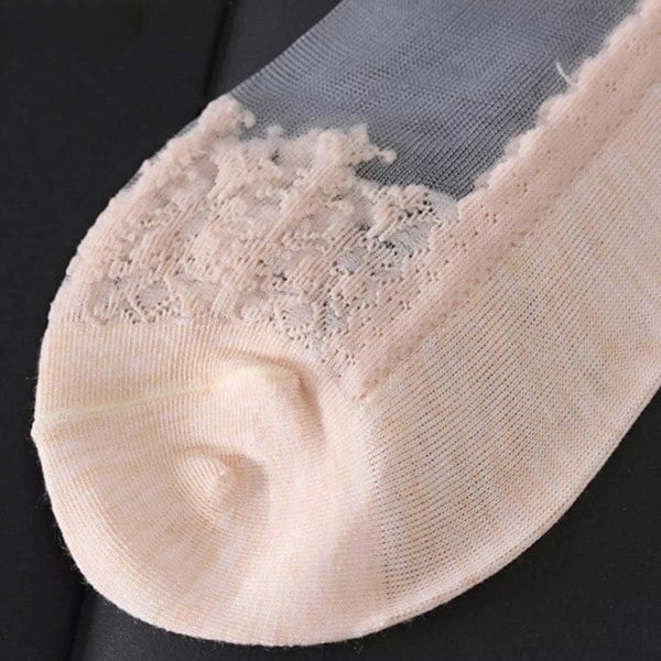 Anysox Anyfootwear 5 Pairs Size 5-9 Fashion Socks Summer Lace Embroidery Breathable Silk Transparent Glass Crystal Stretch for Women Pink