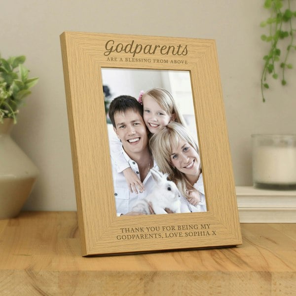 Personalised Memento Company Personalised Godparents 5x7 Oak Finish Photo Frame