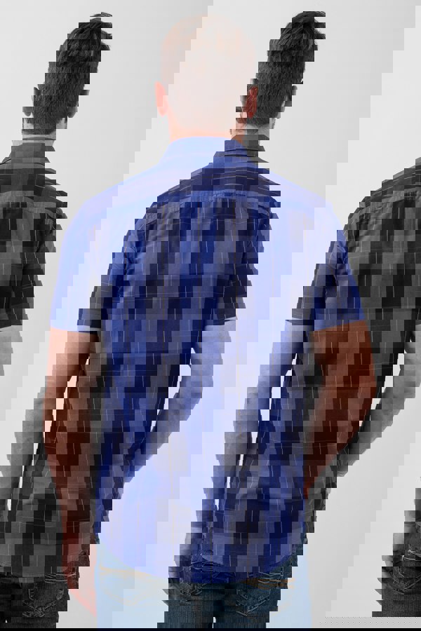 ENORSIA Yellow Blue Check Short Sleeve Casual Shirt