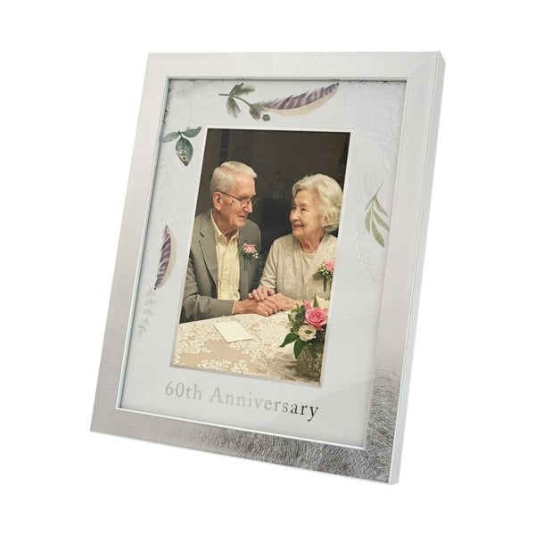Modern 60th Anniversary 4x6 Frame in Brushed Silver with Floral Decor Image 1