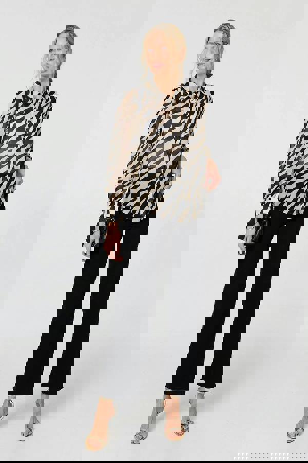 Black | Zebra Print Long Sleeve Semi Sheer Shirt