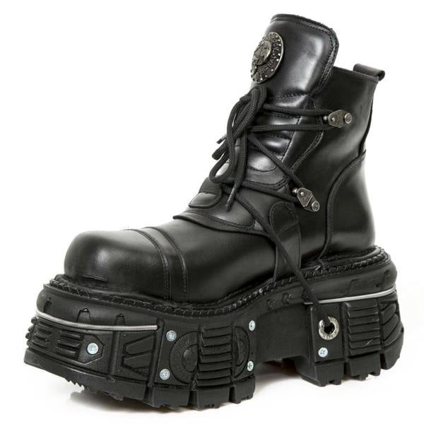 New Rock M-TANK007-S1 Black Leather Gothic Combat Platform Ankle Boots
