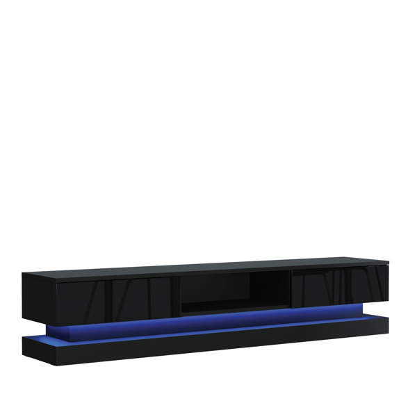 Mex Furniture 180cm Modern TV Unit with Black High Gloss Doors & Free LED Lighting