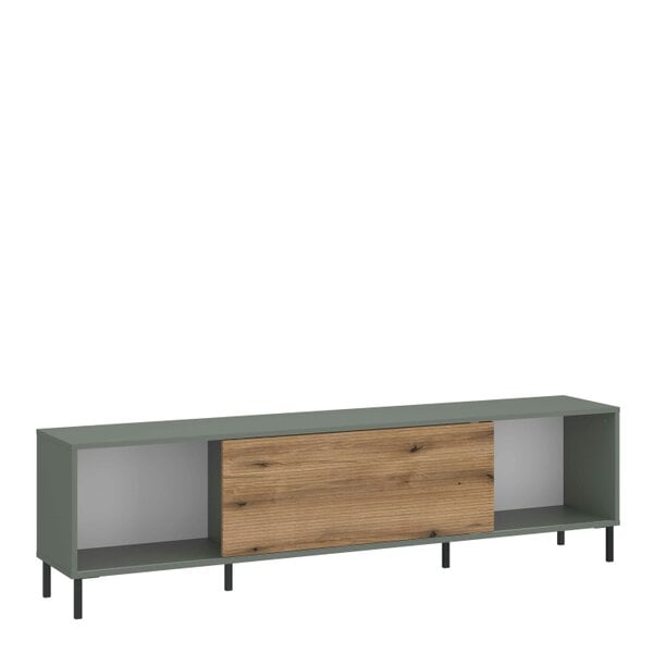 Wyld Haus Spentrup Green Olive and Natural Oak Wood TV Cabinet 1 Door