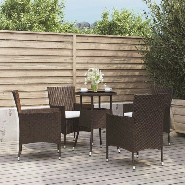 Berkfield 5 Piece Garden Bistro Set with Cushions Brown Poly Rattan