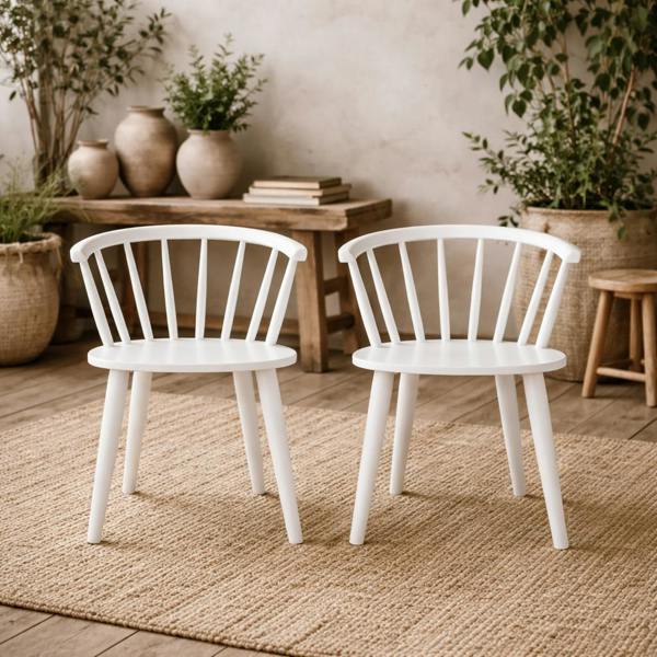 Wyld Haus Set of 2 White Wooden Dining Chairs Modern Slatted Back