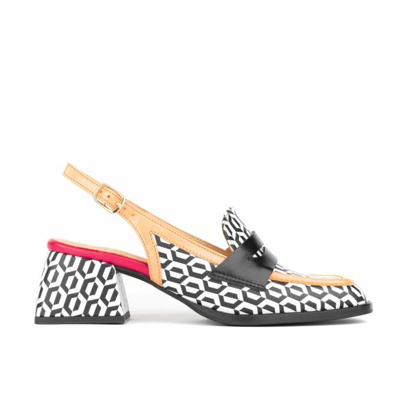 Embassy London Diana - Peach & Hexa Print - Women's block heel slingback leather pump